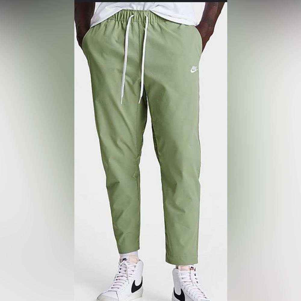 Nike Club Woven Pants Mens Medium Oil Green Taper Leg Drawstring Track Active